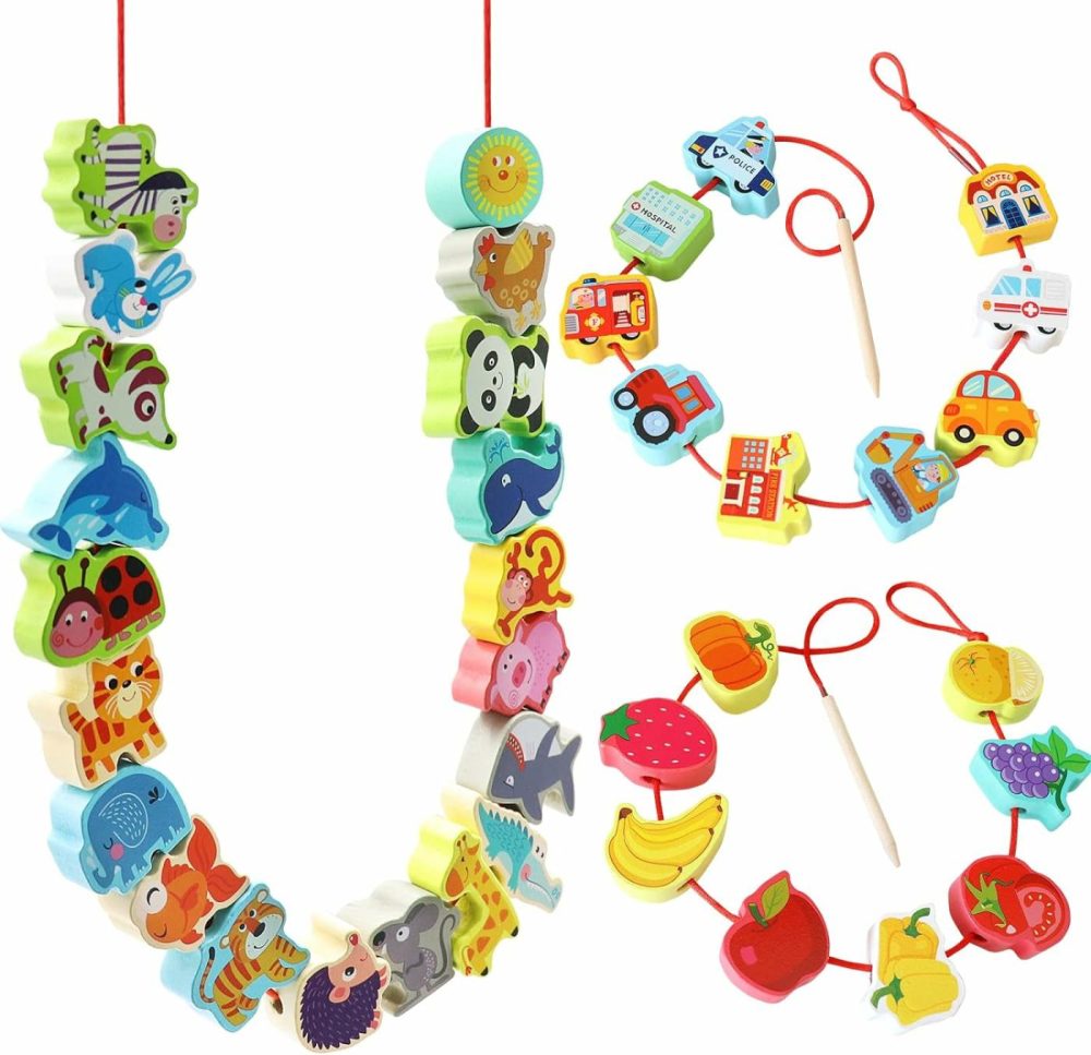 Wooden Lacing Beads Montessori Educationa Threading Learning Toys For 3+ Year Olds Preschool Activities Stringing Toys For Boys Girls  |  Sorting & Stacking Toys All Toys Animal Beads