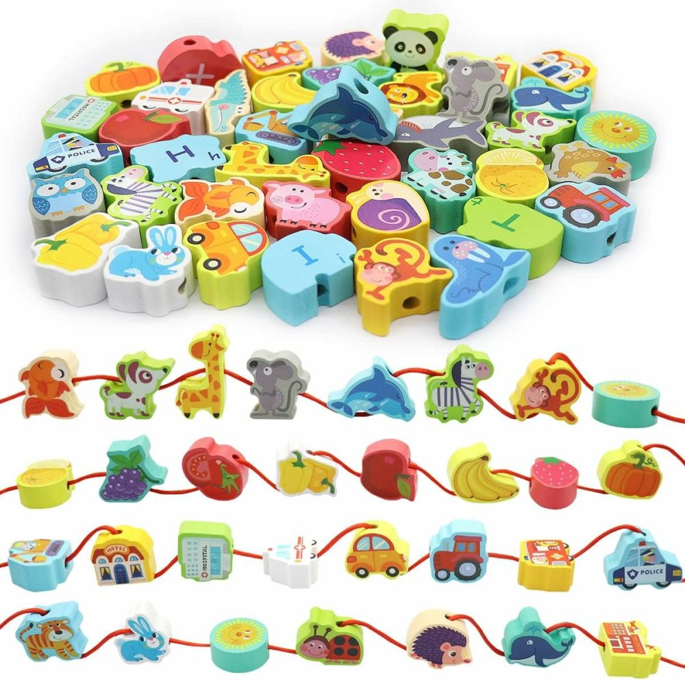 Wooden Lacing Beads Montessori Educationa Threading Learning Toys For 3+ Year Olds Preschool Activities Stringing Toys For Boys Girls  |  Sorting & Stacking Toys All Toys Animal Beads