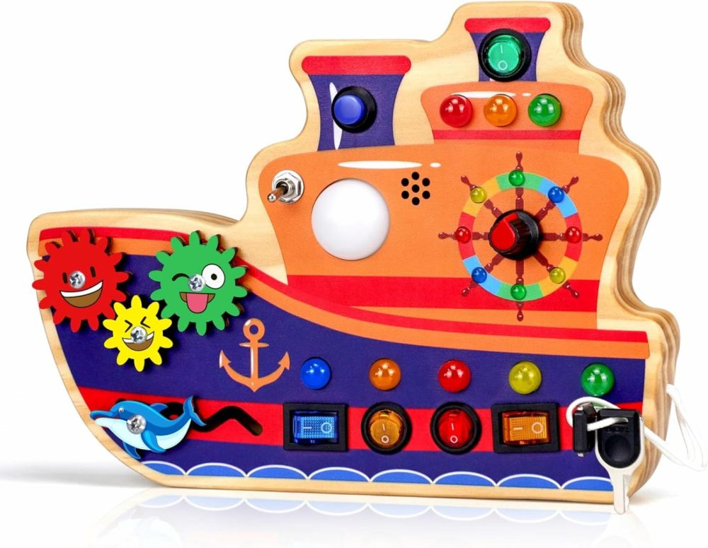 Wooden Led Busy Board,Montessori Toddler Busy Board With 9 Led Light Switches,Sensory Toys Autism Educational Activity Travel Toys Learning Board For 1+ Year Old Baby And Toddler  |  Sorting & Stacking Toys All Toys Sorting & Stacking Toys