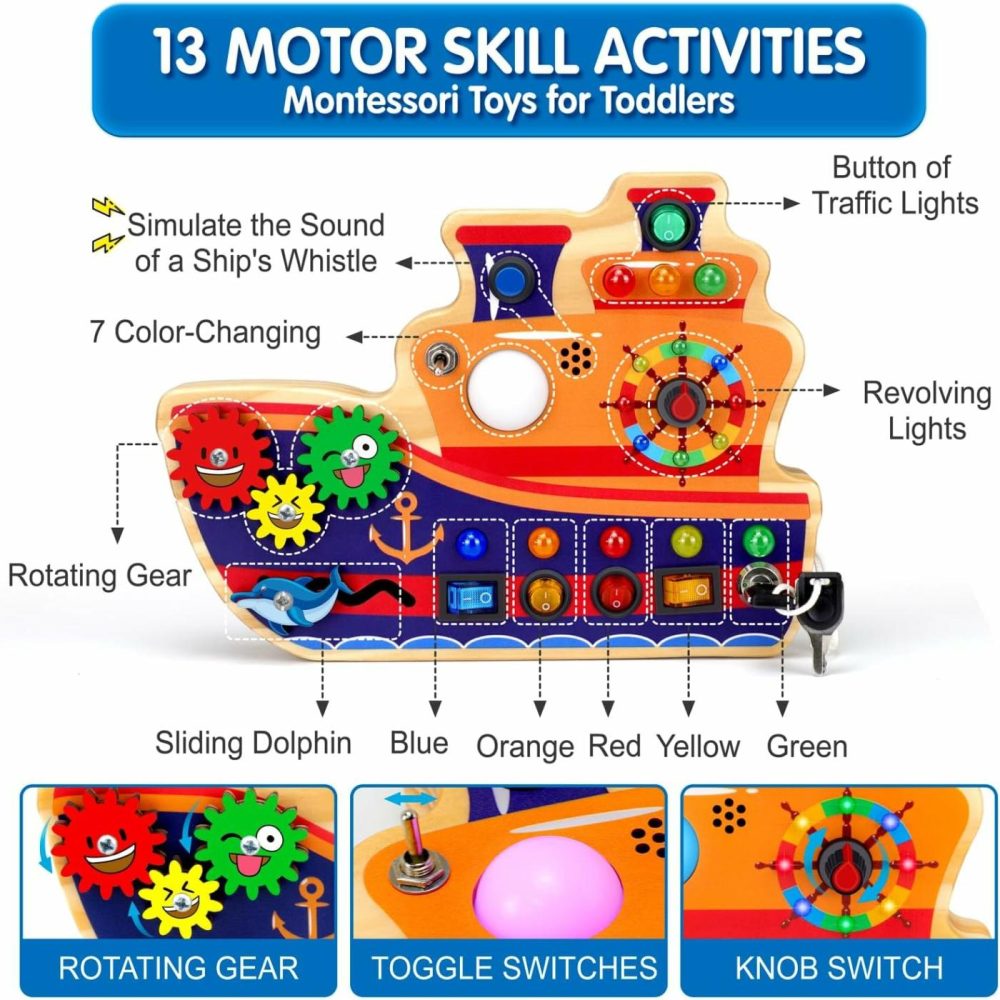 Wooden Led Busy Board,Montessori Toddler Busy Board With 9 Led Light Switches,Sensory Toys Autism Educational Activity Travel Toys Learning Board For 1+ Year Old Baby And Toddler  |  Sorting & Stacking Toys All Toys Sorting & Stacking Toys