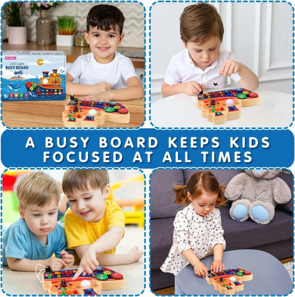 Wooden Led Busy Board,Montessori Toddler Busy Board With 9 Led Light Switches,Sensory Toys Autism Educational Activity Travel Toys Learning Board For 1+ Year Old Baby And Toddler  |  Sorting & Stacking Toys All Toys Sorting & Stacking Toys