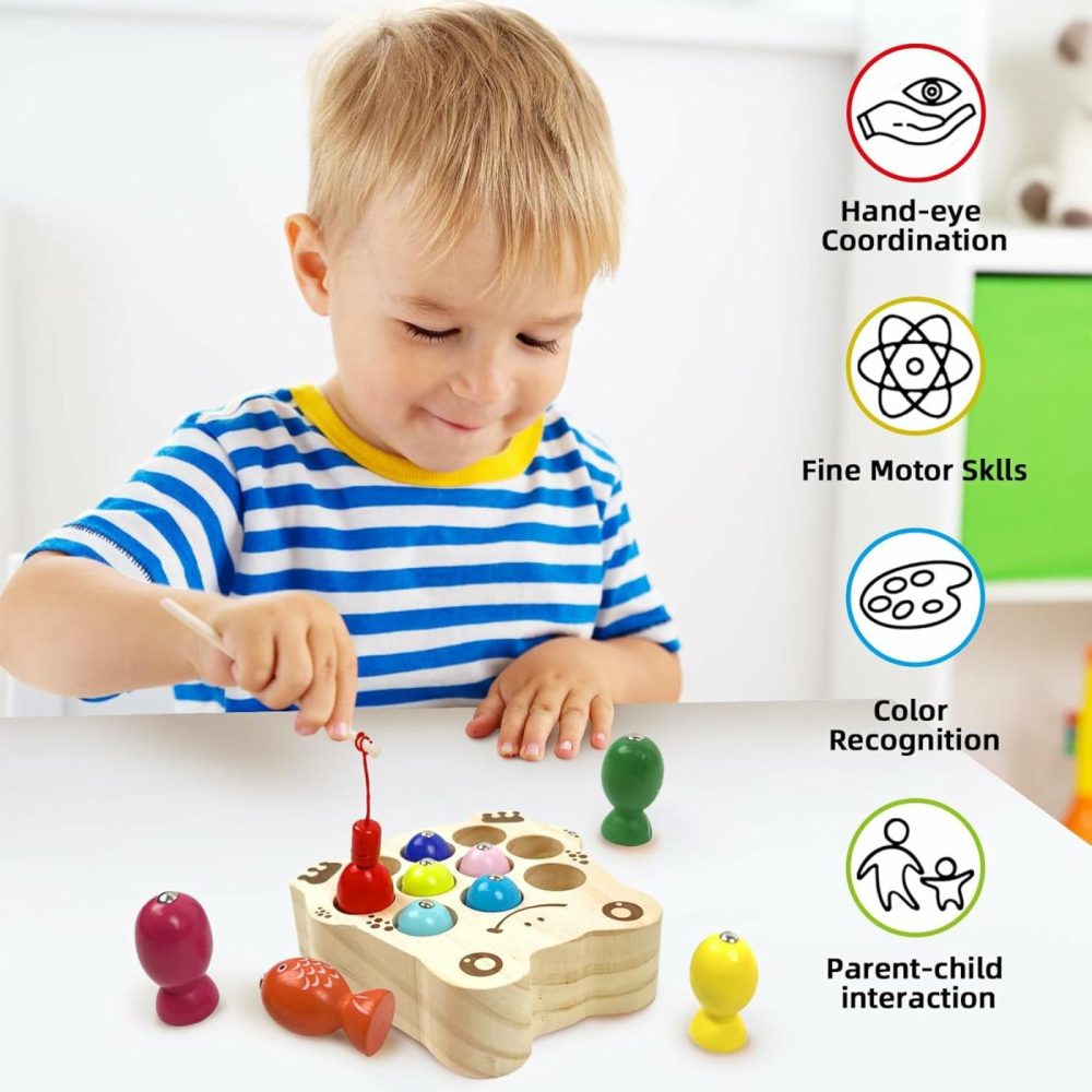 Wooden Magnetic Fishing Game For Toddlers 1-3  Montessori Sensory Busy Board Educational Learning Fine Motor Skills Toys For 1 2 3 Years Old Boys Girls  |  Sorting & Stacking Toys All Toys Sorting & Stacking Toys