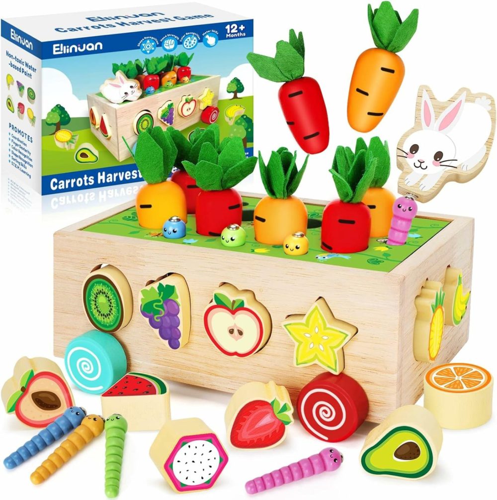 Wooden Montessori Toys For 1 2 3 Year Old Baby Girls Boys  Wood Shape Sorter Toys Gifts For Toddlers Learning Fine Motor Skills  Carrot Harvest Game Educational Toys For Kids  |  Sorting & Stacking Toys All Toys Sorting & Stacking Toys