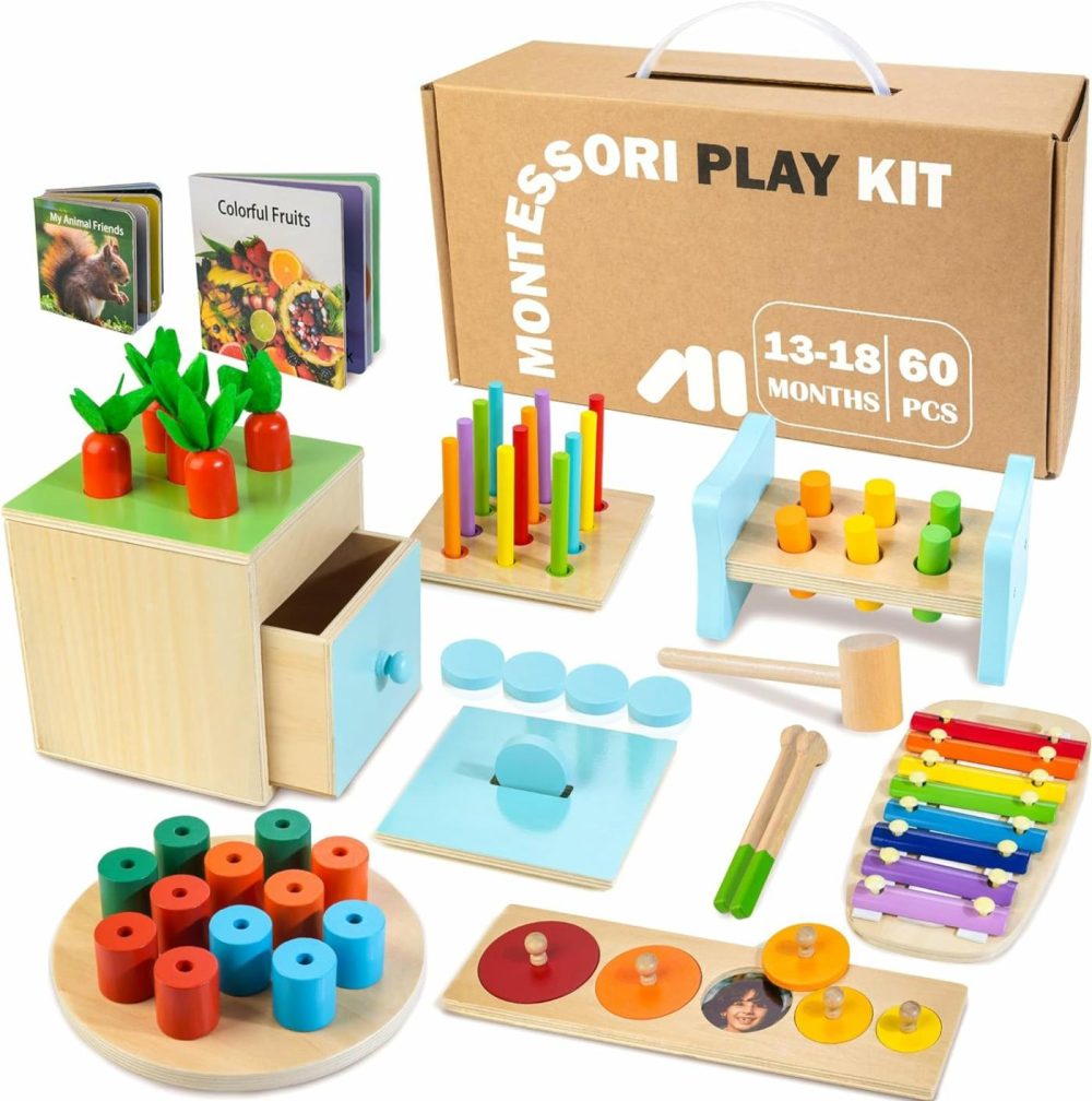 Wooden Montessori Toys For 1+ Year Old  9 In 1 Learning Educational Toys For Toddler With Educational Box  Xylophone  Pound Bench  Shape Puzzle And More  Baby Toy Gift For 12-18 Months  |  Sorting & Stacking Toys All Toys Sorting & Stacking Toys