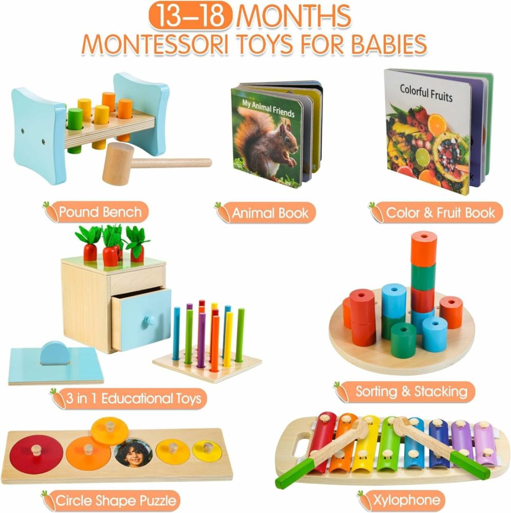 Wooden Montessori Toys For 1+ Year Old  9 In 1 Learning Educational Toys For Toddler With Educational Box  Xylophone  Pound Bench  Shape Puzzle And More  Baby Toy Gift For 12-18 Months  |  Sorting & Stacking Toys All Toys Sorting & Stacking Toys