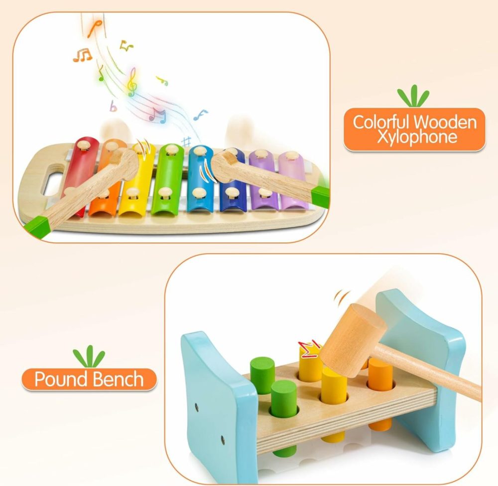 Wooden Montessori Toys For 1+ Year Old  9 In 1 Learning Educational Toys For Toddler With Educational Box  Xylophone  Pound Bench  Shape Puzzle And More  Baby Toy Gift For 12-18 Months  |  Sorting & Stacking Toys All Toys Sorting & Stacking Toys