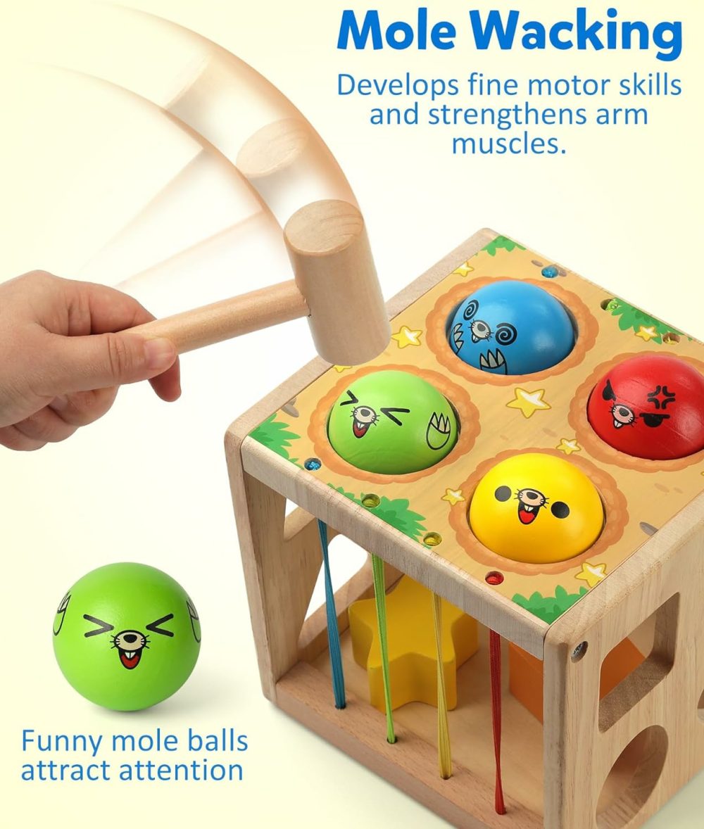 Wooden Montessori Toys For Toddlers  Shape Sorting Cube Whack Mole Fine Motor Skills Game For 1 2 3 Year Old 18 Month Baby Boys Girls Gift  |  Sorting & Stacking Toys All Toys Sorting & Stacking Toys