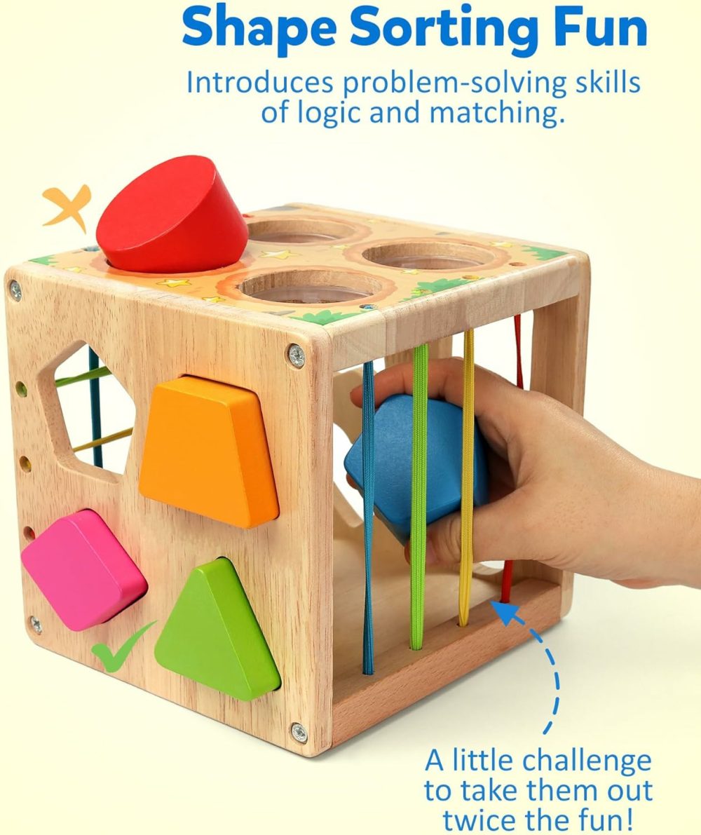 Wooden Montessori Toys For Toddlers  Shape Sorting Cube Whack Mole Fine Motor Skills Game For 1 2 3 Year Old 18 Month Baby Boys Girls Gift  |  Sorting & Stacking Toys All Toys Sorting & Stacking Toys