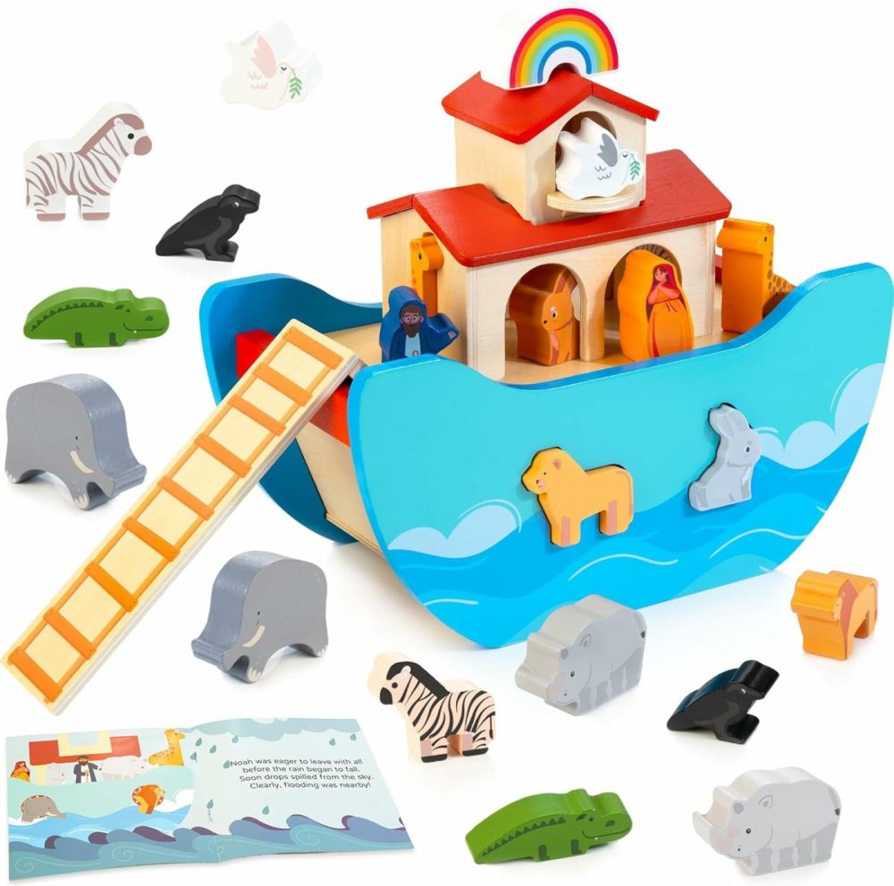 Wooden Noah’s Ark Toy Animal Play Set  Bible Story Toys Baptism Gift For Boys And Girls Age 1+ Years  Baby Shape Sorter Toy  |  Sorting & Stacking Toys All Toys Sorting & Stacking Toys