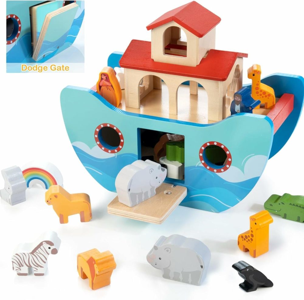 Wooden Noah’s Ark Toy Animal Play Set  Bible Story Toys Baptism Gift For Boys And Girls Age 1+ Years  Baby Shape Sorter Toy  |  Sorting & Stacking Toys All Toys Sorting & Stacking Toys