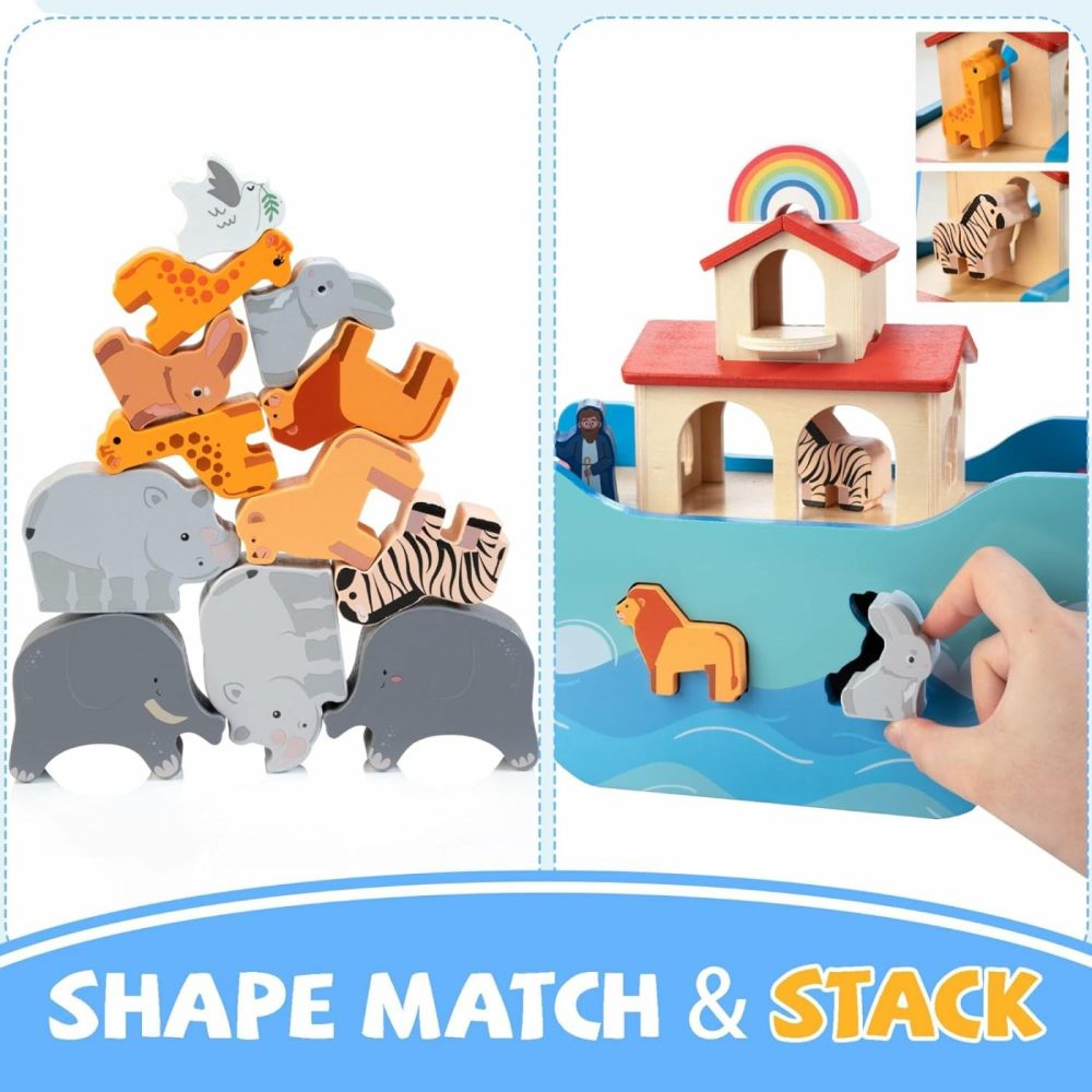 Wooden Noah’s Ark Toy Animal Play Set  Bible Story Toys Baptism Gift For Boys And Girls Age 1+ Years  Baby Shape Sorter Toy  |  Sorting & Stacking Toys All Toys Sorting & Stacking Toys