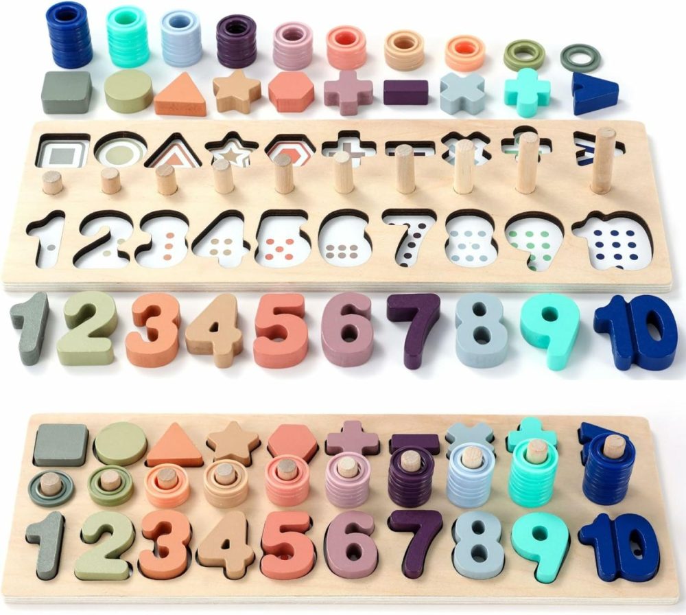 Wooden Number Puzzle For Toddler Activities – Montessori Toys For Toddlers Shape Sorting Counting Game For Age 3 4 5 Year Olds Kids – Preschool Math Learning Toys For Toddlers  |  Sorting & Stacking Toys All Toys Macron