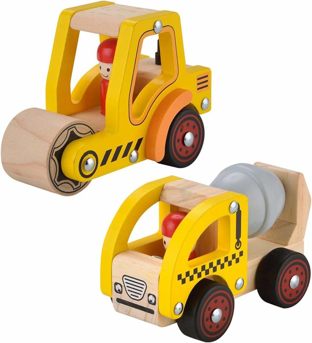 Wooden Push Car Toys For Infants 12-18 Months  2 Pcs Baby Vehicle Toys Hand Push Car Toys For 1 2 Year Old Boys Girls (Cement Truck + Road Roller Car)  |  Push & Pull Toys All Toys Push & Pull Toys