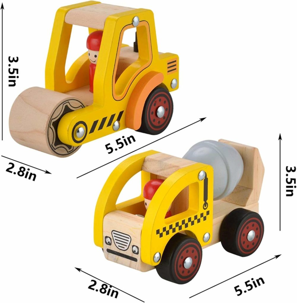 Wooden Push Car Toys For Infants 12-18 Months  2 Pcs Baby Vehicle Toys Hand Push Car Toys For 1 2 Year Old Boys Girls (Cement Truck + Road Roller Car)  |  Push & Pull Toys All Toys Push & Pull Toys