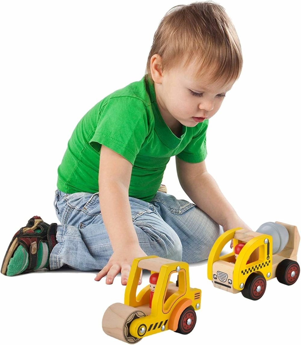 Wooden Push Car Toys For Infants 12-18 Months  2 Pcs Baby Vehicle Toys Hand Push Car Toys For 1 2 Year Old Boys Girls (Cement Truck + Road Roller Car)  |  Push & Pull Toys All Toys Push & Pull Toys