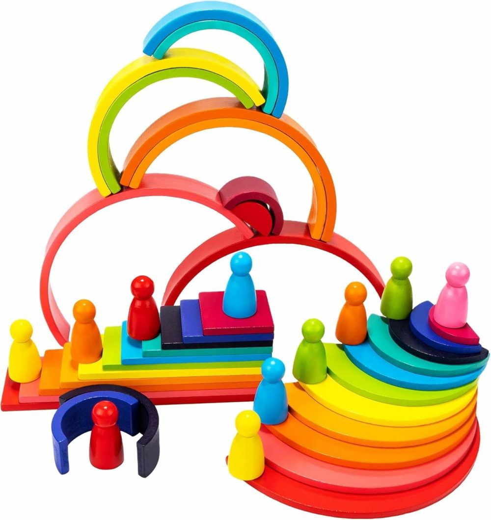 Wooden Rianbow Stacker Playset  4-In-1 Rainbow Stacking Toys Building Blocks For Kids Ages 3 4 5 Preschool Montessori Toys Christmas Birthday Gifts For Toddlers Boys Girls 3-5 (45 Pieces)  |  Sorting & Stacking Toys All Toys Sorting & Stacking Toys