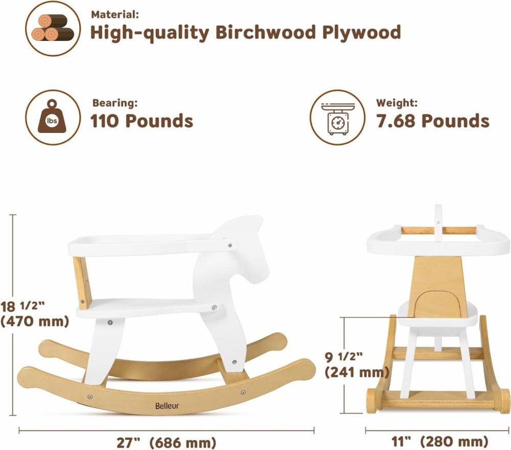 Wooden Rocking Horse For Toddler 1-3 Year Old  Baby Wood Ride-On Toys With Removable Fence For Indoor & Outdoor Activities  Boys & Girls Rocking Animal For Birthday White  |  Rocking Horses & Animals All Toys Rocking Horses & Animals