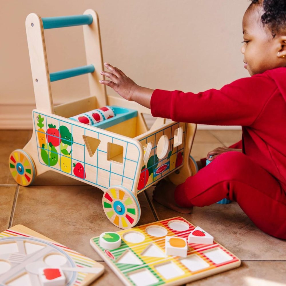 Wooden Shape Sorting Grocery Cart Push Toy And Puzzles – Pretend Play Grocery Toys  Sorting And Stacking Toys For Infants And Toddlers Ages 1+ – Fsc-Certified Materials  |  Push & Pull Toys All Toys Push & Pull Toys