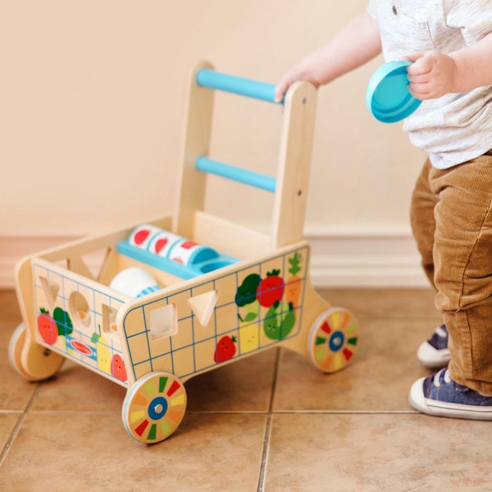 Wooden Shape Sorting Grocery Cart Push Toy And Puzzles – Pretend Play Grocery Toys  Sorting And Stacking Toys For Infants And Toddlers Ages 1+ – Fsc-Certified Materials  |  Push & Pull Toys All Toys Push & Pull Toys