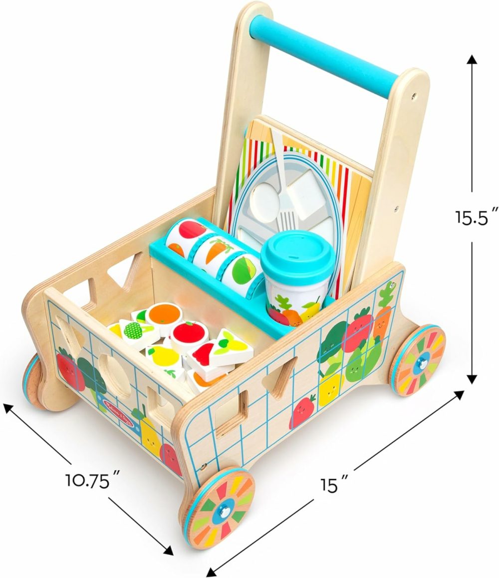 Wooden Shape Sorting Grocery Cart Push Toy And Puzzles – Pretend Play Grocery Toys  Sorting And Stacking Toys For Infants And Toddlers Ages 1+ – Fsc-Certified Materials  |  Push & Pull Toys All Toys Push & Pull Toys