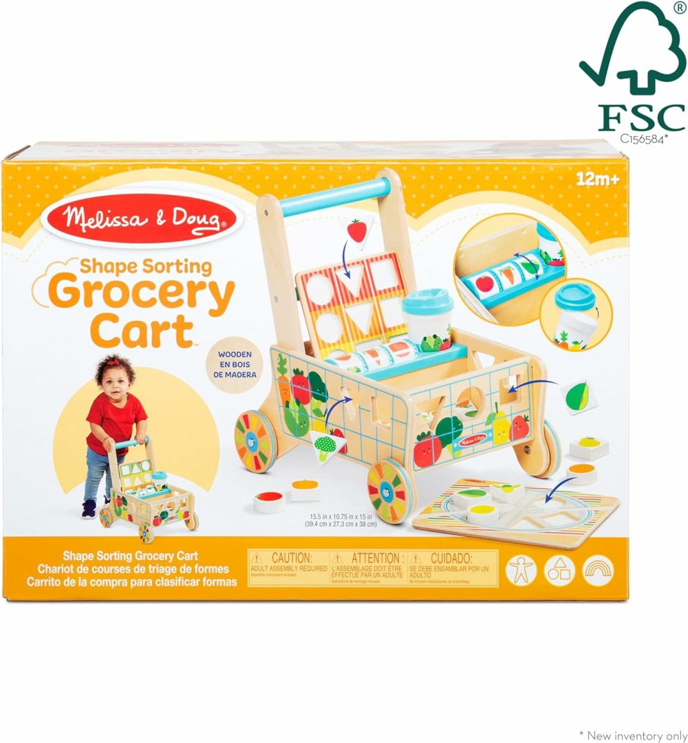 Wooden Shape Sorting Grocery Cart Push Toy And Puzzles – Pretend Play Grocery Toys  Sorting And Stacking Toys For Infants And Toddlers Ages 1+ – Fsc-Certified Materials  |  Push & Pull Toys All Toys Push & Pull Toys