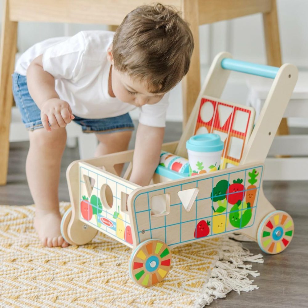 Wooden Shape Sorting Grocery Cart Push Toy And Puzzles – Pretend Play Grocery Toys  Sorting And Stacking Toys For Infants And Toddlers Ages 1+ – Fsc-Certified Materials  |  Push & Pull Toys All Toys Push & Pull Toys