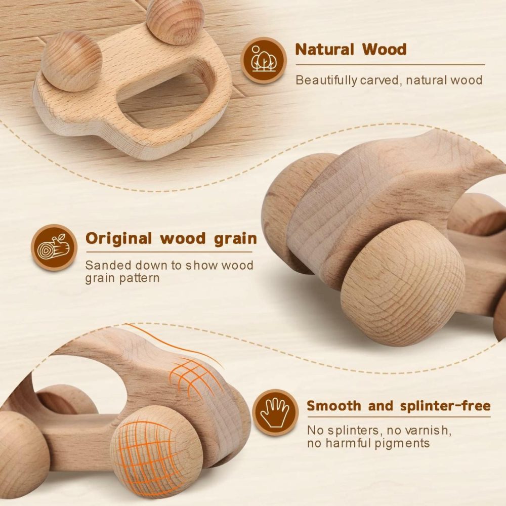 Wooden Toys Cars  Montessori Toys For Babies 0-6-12 Months  Baby Rattle Toy Cars For Toddlers 1-3  Wooden Baby Toys For 1 + Year Old  Baby Boy Nursery Decor Natural Wood Rattle Baby Push Cars  |  Rattles & Plush Rings All Toys Car Set 1