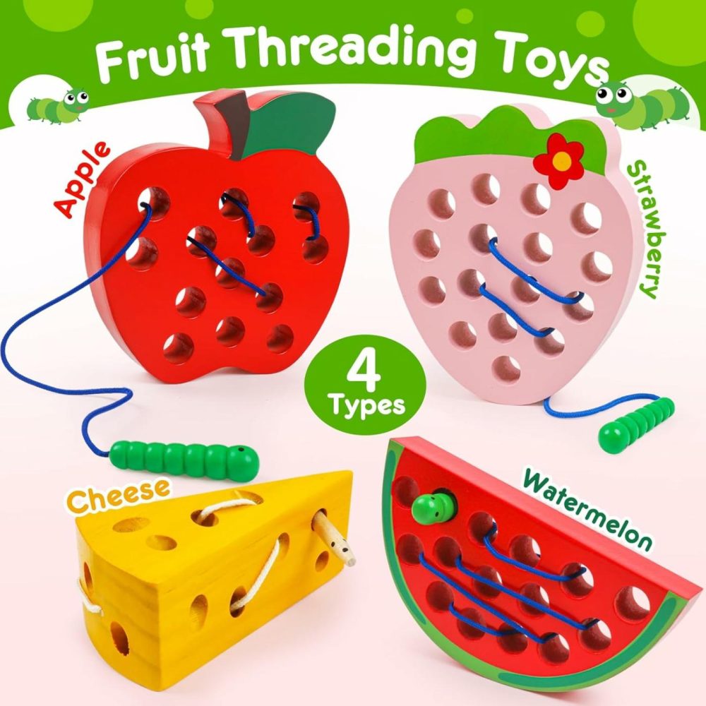 Wooden Toys Lacing Toys For Toddlers 3-5,Plane Activities Car Travel Toys Montessori Educational Learning Threading Toys For Fine Motor Skills Birthday Easter Gift For Boys Girls(4 Pcs)  |  Sorting & Stacking Toys All Toys Sorting & Stacking Toys