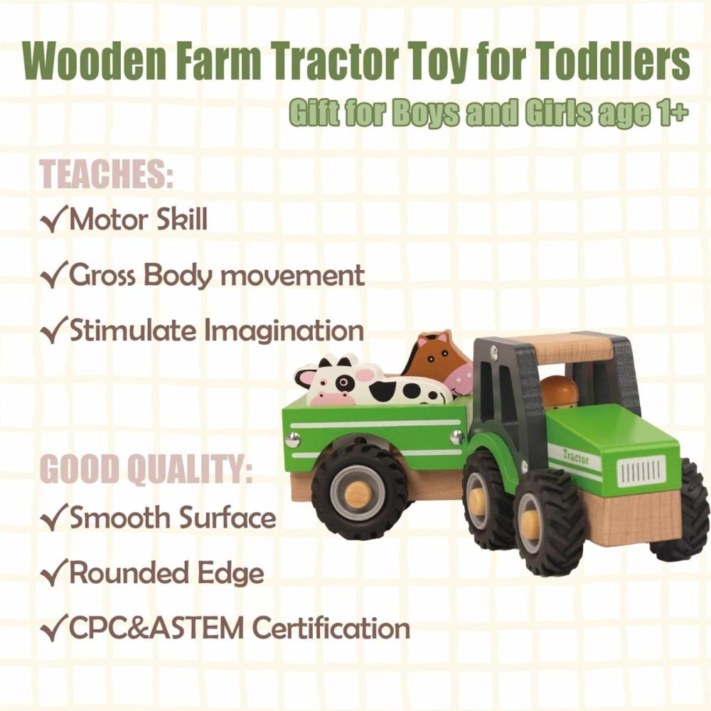 Wooden Tractor Toys For Toddlers 1-3  Baby Vehicle Toys Hand Push Car Toys For 1 2 3 Year Old Boys Girls (Green)  |  Push & Pull Toys All Toys Push & Pull Toys