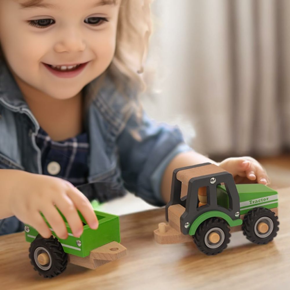 Wooden Tractor Toys For Toddlers 1-3  Baby Vehicle Toys Hand Push Car Toys For 1 2 3 Year Old Boys Girls (Green)  |  Push & Pull Toys All Toys Push & Pull Toys