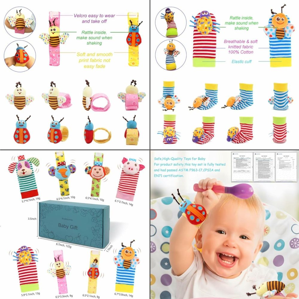 Wrist Rattles Foot Finder Rattle Sock Baby Toy  Rattle Toy  Arm Hand Bracelet Rattle  Feet Leg Ankle Socks  Activity Rattle Present Gift For Newborn Infant Babies Boy Girl Bebe (8 Pcs-A)  |  Rattles & Plush Rings All Toys Multicolor