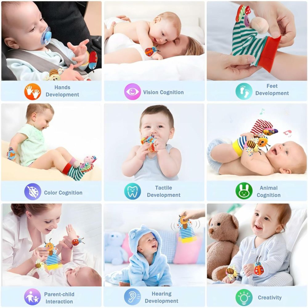 Wrist Rattles Foot Finder Rattle Sock Baby Toy  Rattle Toy  Arm Hand Bracelet Rattle  Feet Leg Ankle Socks  Activity Rattle Present Gift For Newborn Infant Babies Boy Girl Bebe (8 Pcs-A)  |  Rattles & Plush Rings All Toys Multicolor