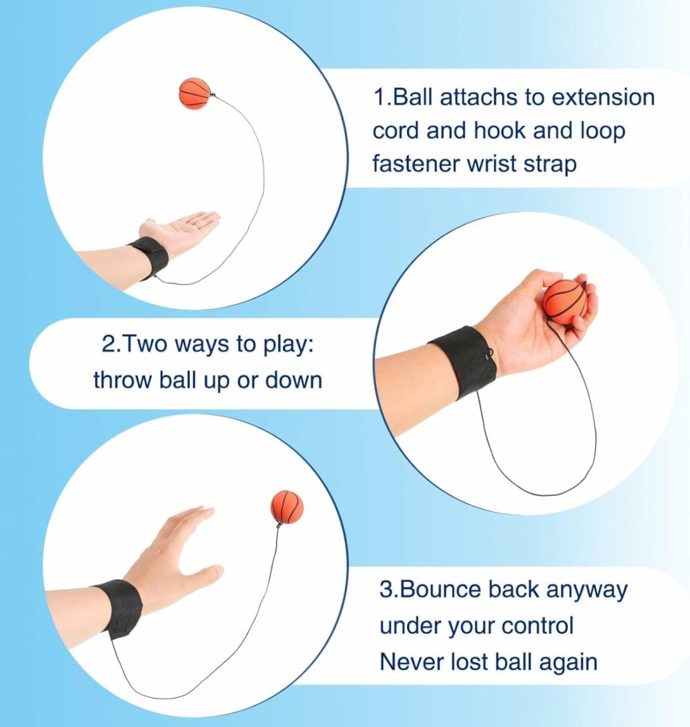 Wrist Return Ball Rubber Sport Ball With Wrist Strap And String Rebound Bouncy Balls Wrist Rebound Toy On Elastic String Ball Wrist Toy For Teens Adults Wrist Exercise Play  |  Toy Balls All Toys Mixed Colors