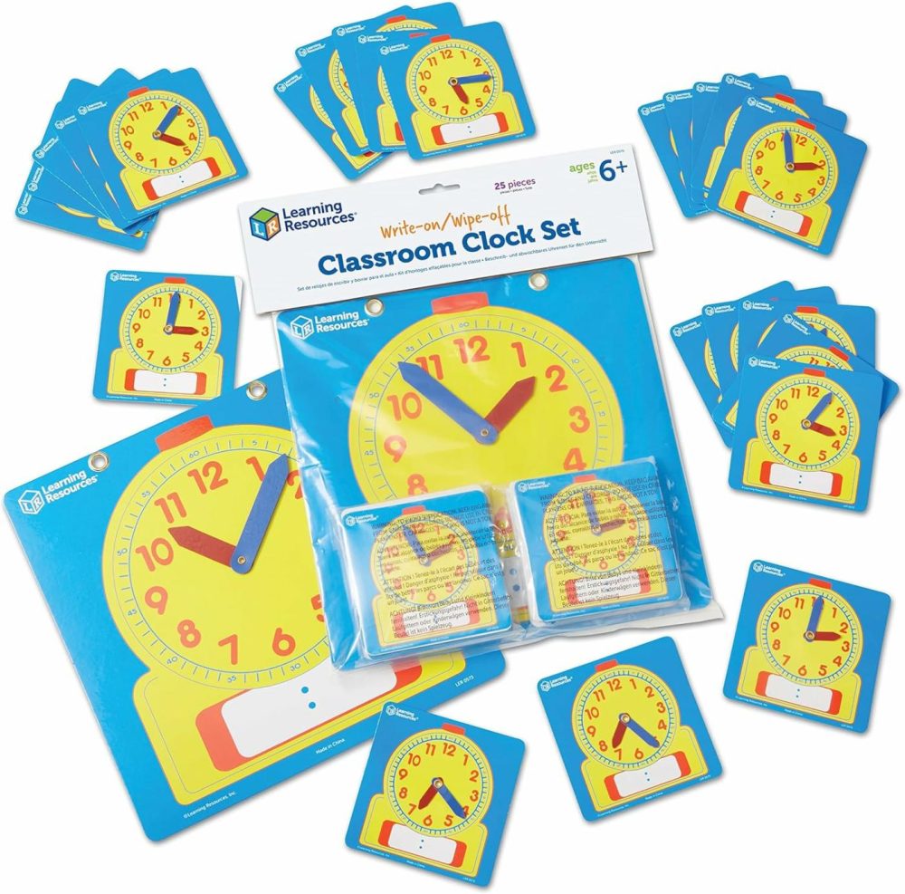 Write & Wipe Clocks Classroom Set – 25 Pieces  Ages 6+ Laminated Dry-Erase  Teaching Aids  Teacher Supplies  Learning Time,Back To School Supplies  |  Teaching Clocks All Toys Teaching Clocks