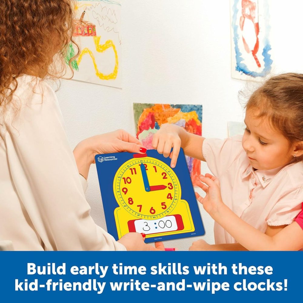 Write & Wipe Clocks Classroom Set – 25 Pieces  Ages 6+ Laminated Dry-Erase  Teaching Aids  Teacher Supplies  Learning Time,Back To School Supplies  |  Teaching Clocks All Toys Teaching Clocks