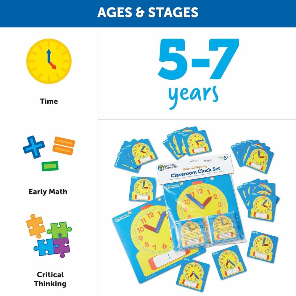 Write & Wipe Clocks Classroom Set – 25 Pieces  Ages 6+ Laminated Dry-Erase  Teaching Aids  Teacher Supplies  Learning Time,Back To School Supplies  |  Teaching Clocks All Toys Teaching Clocks