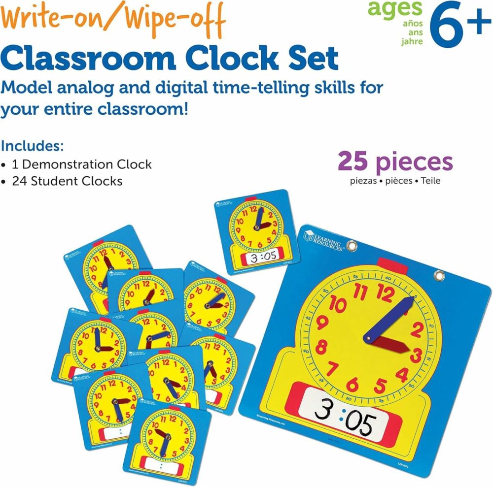 Write & Wipe Clocks Classroom Set – 25 Pieces  Ages 6+ Laminated Dry-Erase  Teaching Aids  Teacher Supplies  Learning Time,Back To School Supplies  |  Teaching Clocks All Toys Teaching Clocks