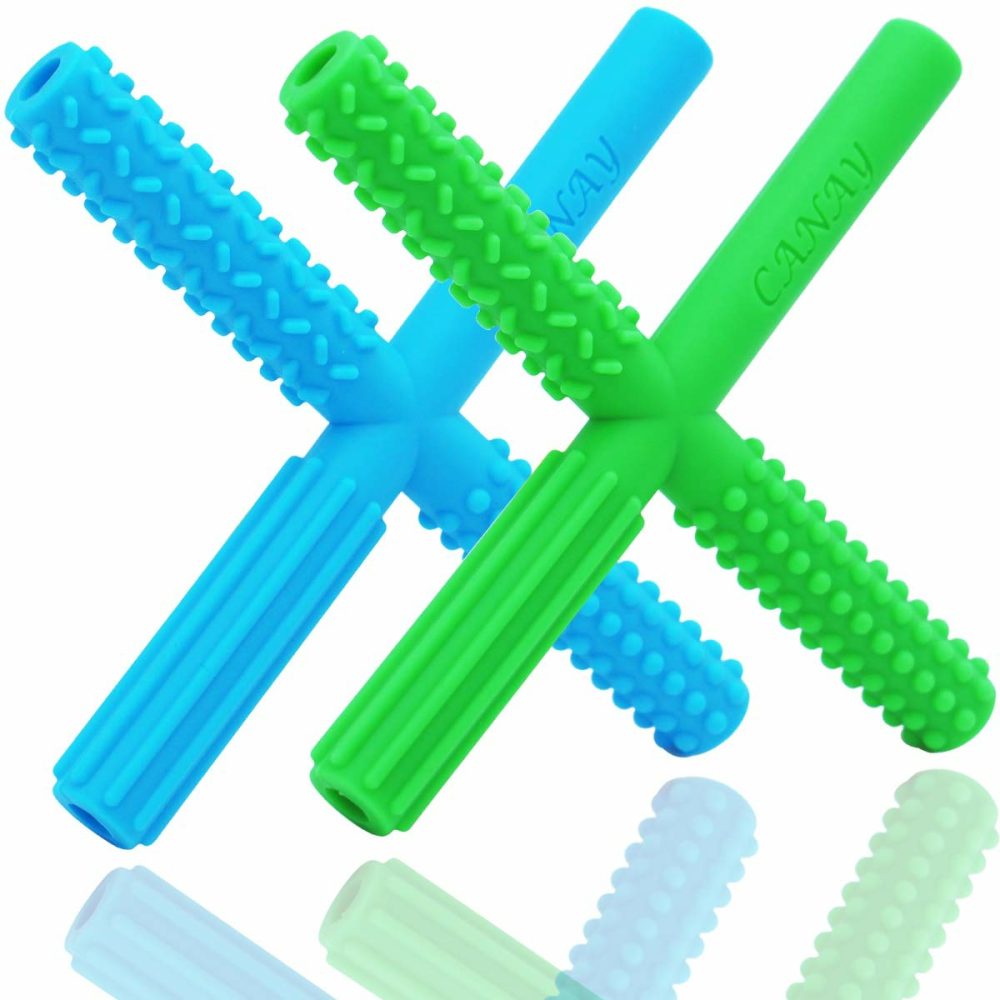 X Hollow Chew Tubes Sensory Chew Toys For Autistic Children(2 Pack)  Alt. To Chew Necklaces For Sensory Kids  Teething  Oral Motor Stimulation  Adhd  Spd – Teether Toys  |  Teethers All Toys Blue/Green