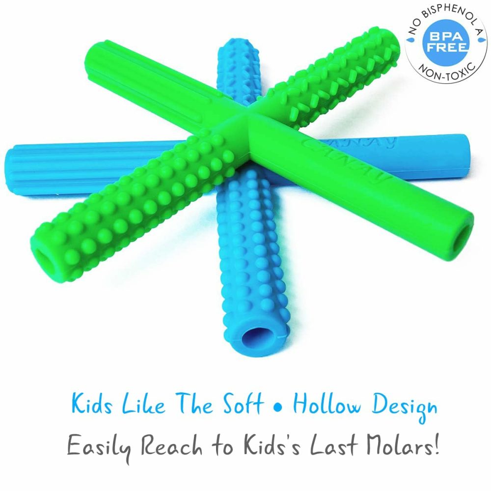 X Hollow Chew Tubes Sensory Chew Toys For Autistic Children(2 Pack)  Alt. To Chew Necklaces For Sensory Kids  Teething  Oral Motor Stimulation  Adhd  Spd – Teether Toys  |  Teethers All Toys Blue/Green