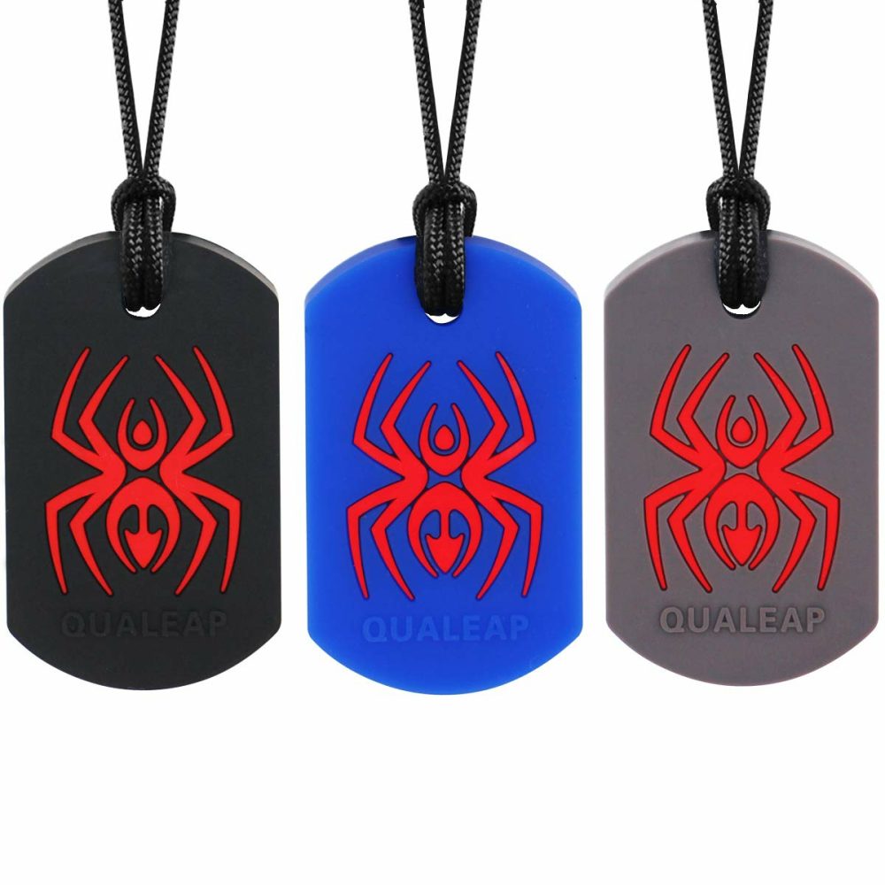 Xtra Tough Spider Sensory Chew Necklace For Kids (3 Pack) – Chewing Teething Necklace Teether Necklace Chew Toys – Designed For Chewing  Autism Sensory Teether Toy (Moderate & Aggressive Chewer)  |  Teethers All Toys Multicolor