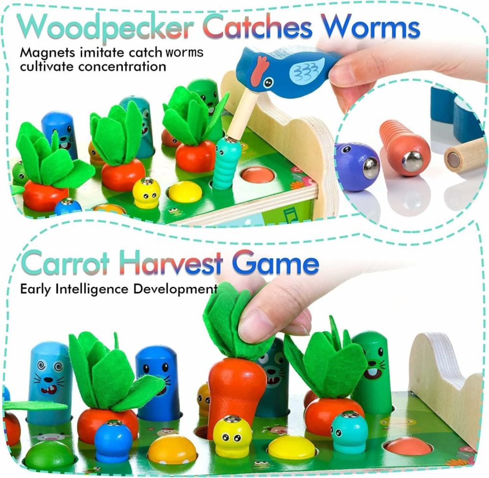 6 In 1 Wooden Montessori Toys For 1 Year Old  Whack-A-Mole Hammering Pounding Toy With Xylophone  Woodpecker  Carrot Harvest Game  Educational Toddler Activities Gift For Ages 1-4  |  Hammering & Pounding Toys All Toys Hammering & Pounding Toys