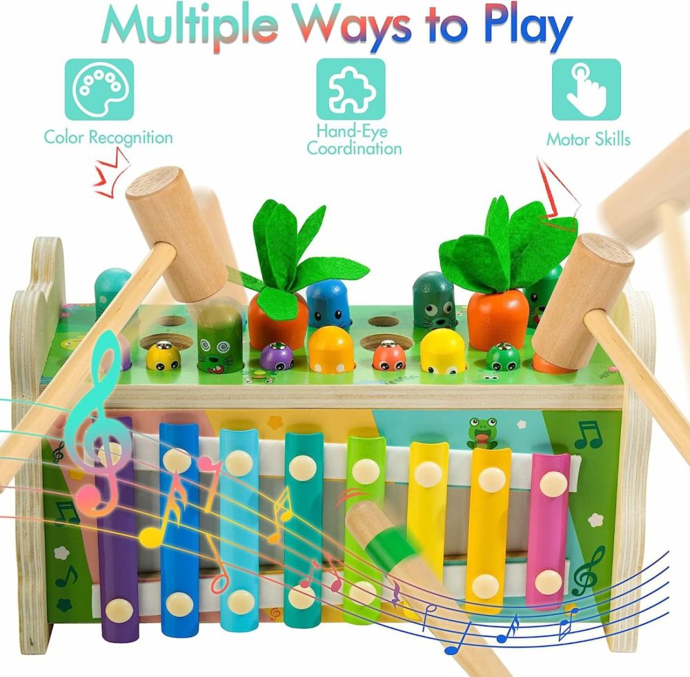 6 In 1 Wooden Montessori Toys For 1 Year Old  Whack-A-Mole Hammering Pounding Toy With Xylophone  Woodpecker  Carrot Harvest Game  Educational Toddler Activities Gift For Ages 1-4  |  Hammering & Pounding Toys All Toys Hammering & Pounding Toys