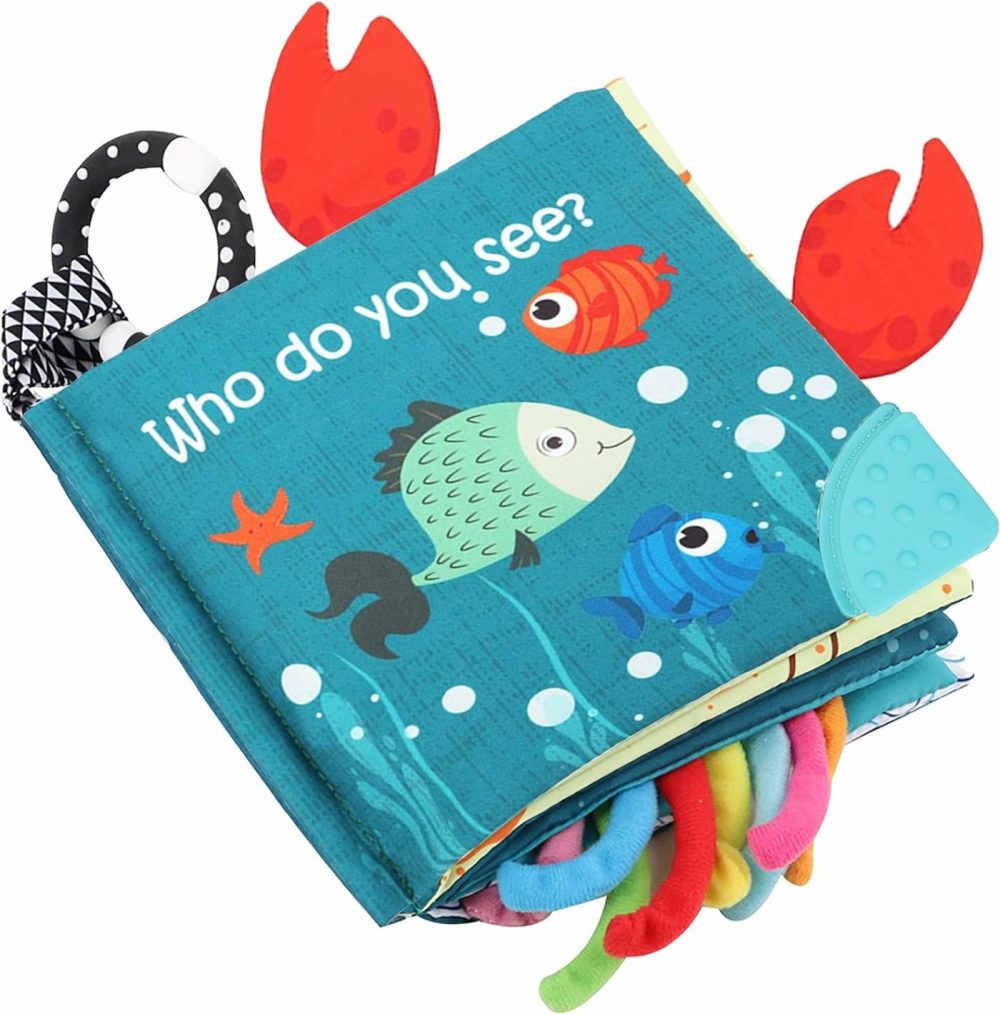 Fish Baby Books Toys  Touch And Feel Cloth Soft Crinkle Books For Babies,Toddlers Infant Kids Teething Toys Activity Early Education Toys  Teether Ring  Baby Book Octopus,Ocean Sea Animal Shark Tails  |  Teethers All Toys Blue Red Orange Green Navy Yellow White Multicolored