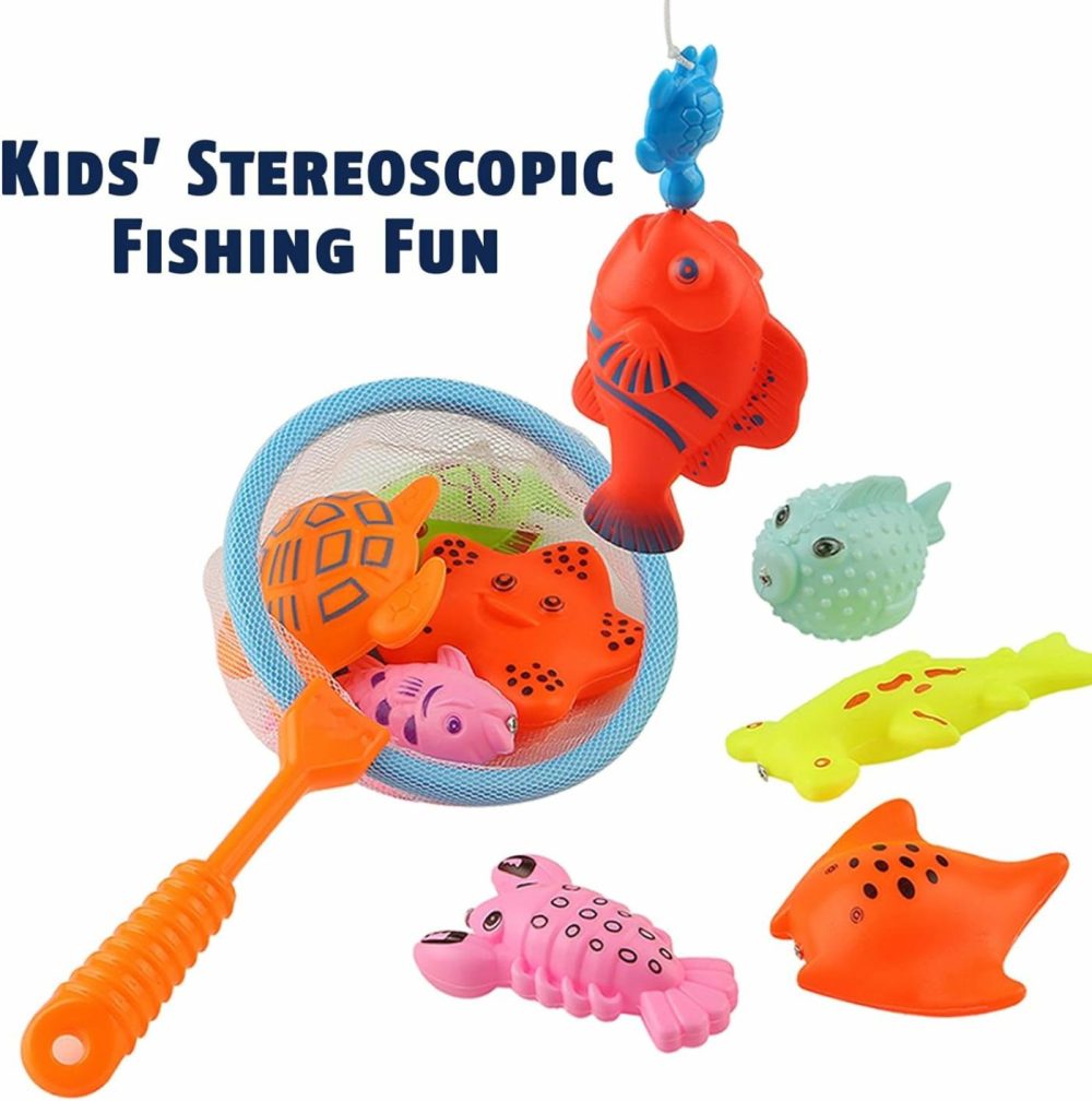 Kids Fishing Bath Toys Game – 17Pcs Magnetic Floating Toy Magnet Pole Rod Net  Plastic Floating Fish – Toddler Education Teaching And Learning Colors (New)  |  Bath Toys All Toys Bath Toys