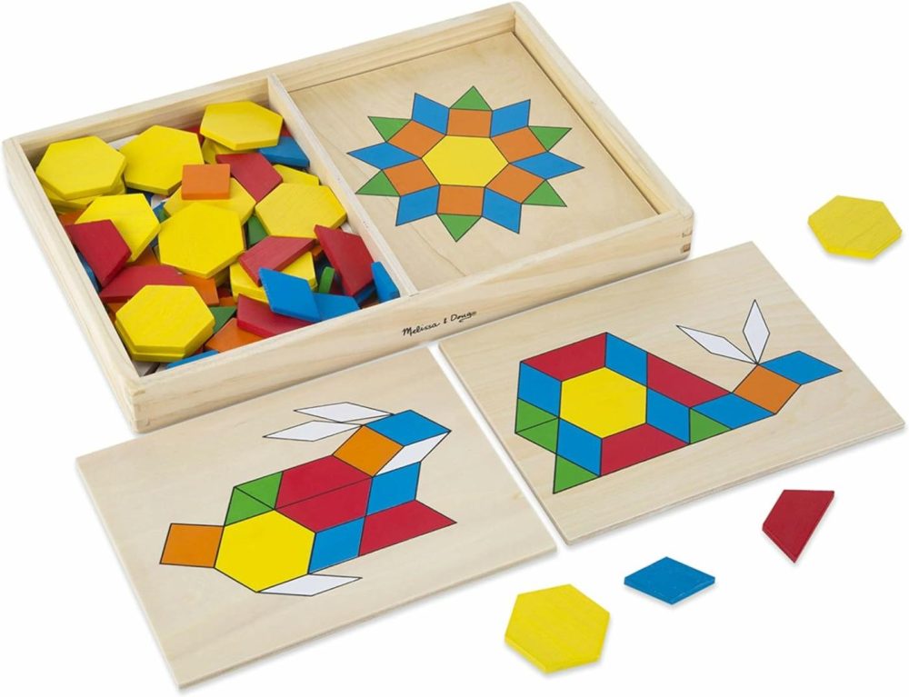 Pattern Blocks And Boards – Wooden Classic Toy With 120 Solid Wood Shapes And 5 Double-Sided Panels  Multi-Colored – Steam Animals  Tangrams Puzzle For Kids Ages 3+  |  Sorting & Stacking Toys All Toys Sorting & Stacking Toys