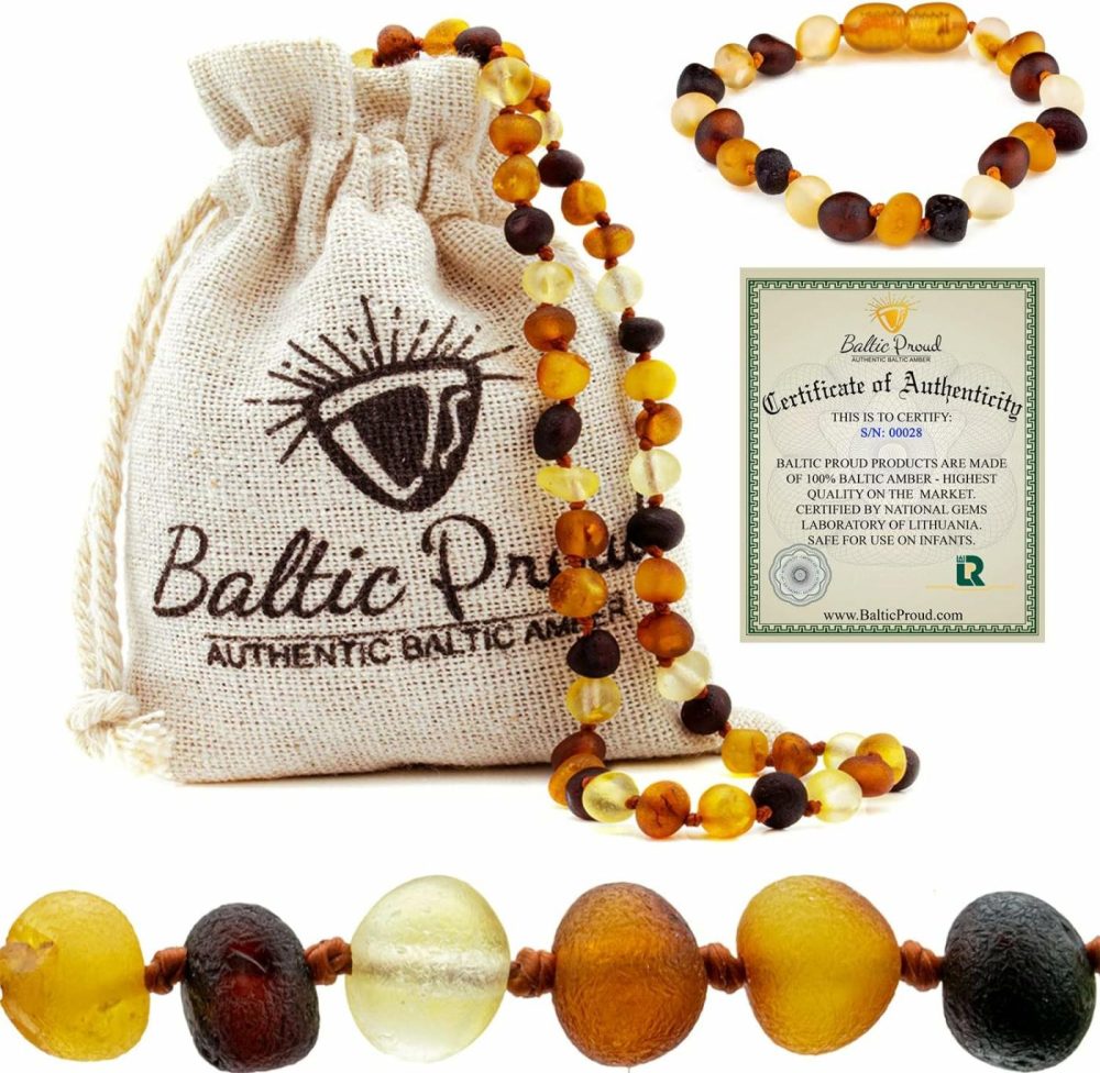 Raw Amber Necklace And Bracelet Gift Set (Unisex Multi 12.5 Inches/5.5 Inches) – Certified Premium Quality Sea  |  Teethers All Toys Teethers