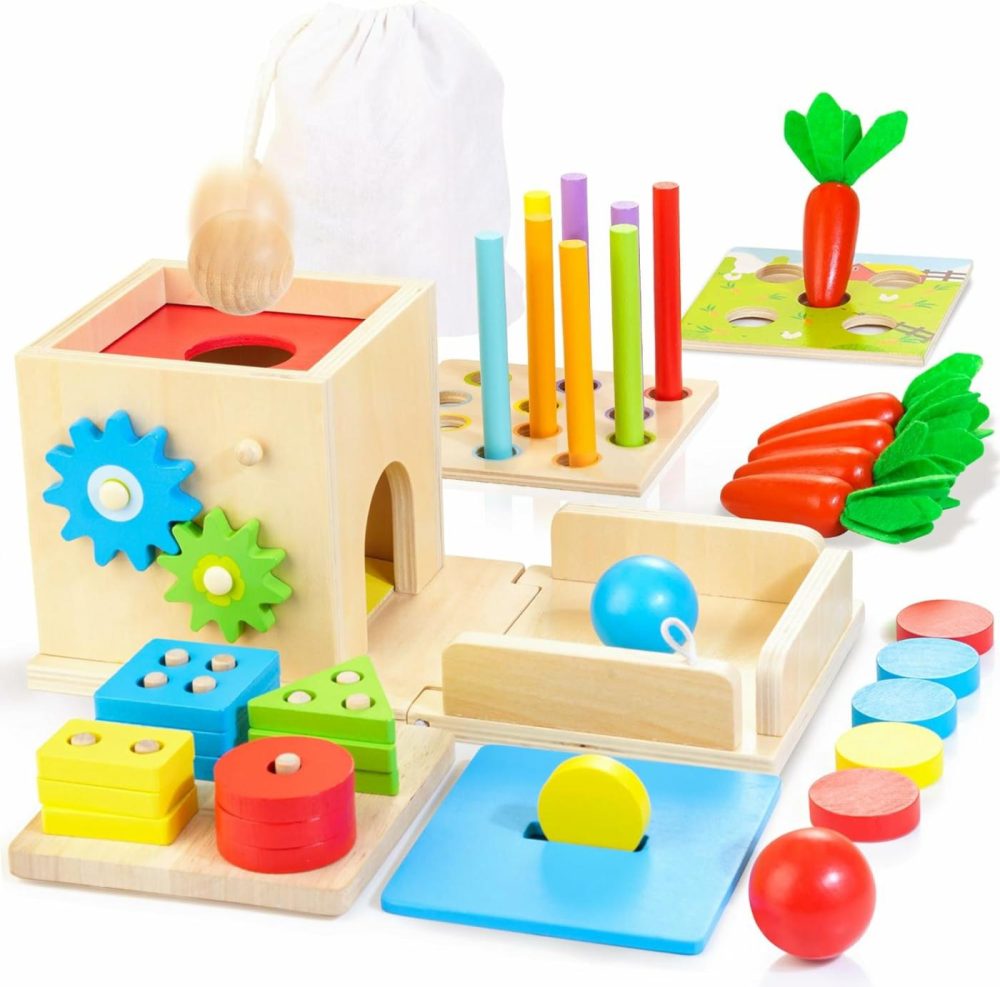 Wooden Montessori Baby Toys  8-In-1 Wooden Play Kit Includes Object Permanent Box  Coin Box  Carrot Harvest  Shape Sorting & Stacking – Christmas Birthday Gift For Boys Girls Toddlers  |  Sorting & Stacking Toys All Toys Sorting & Stacking Toys