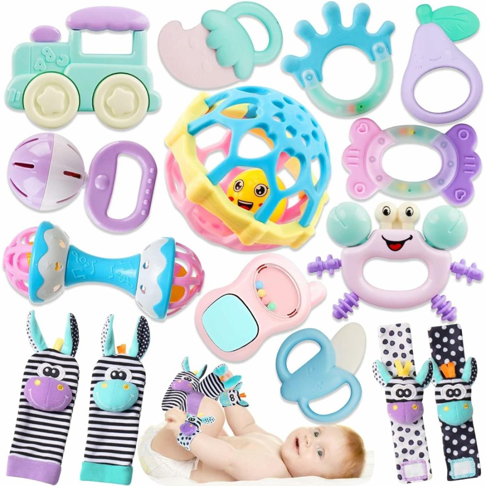 Baby Rattles 0-6 Months: Rattles For Babies 0-6 Months Baby Rattles Toys 0-3-6-12 Months Infant Rattle Toys For Babies 0-6 Months Teething – Newborn Baby Boy Girl Rattles Set Wrist Socks  |  Rattles & Plush Rings All Toys 15 pcs