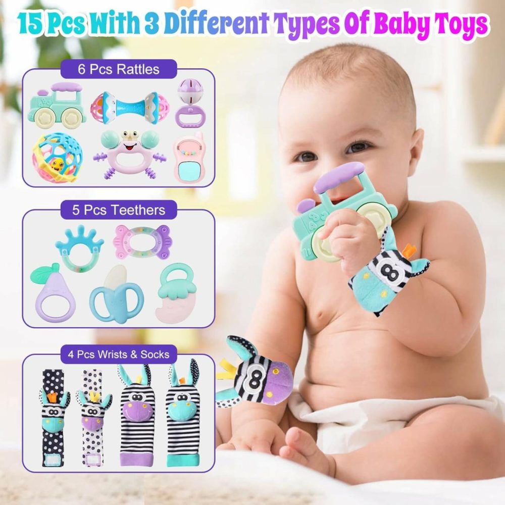 Baby Rattles 0-6 Months: Rattles For Babies 0-6 Months Baby Rattles Toys 0-3-6-12 Months Infant Rattle Toys For Babies 0-6 Months Teething – Newborn Baby Boy Girl Rattles Set Wrist Socks  |  Rattles & Plush Rings All Toys 15 pcs