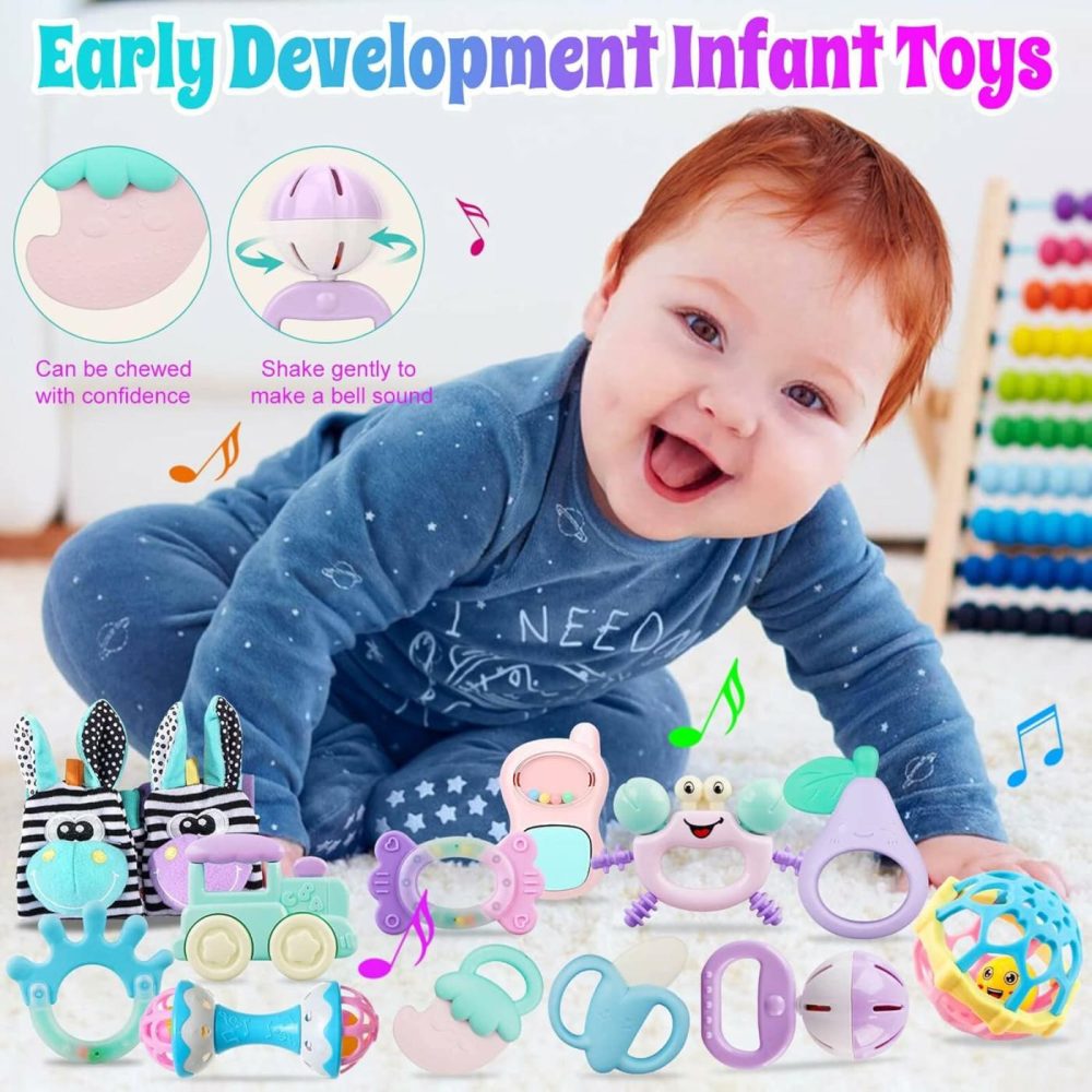 Baby Rattles 0-6 Months: Rattles For Babies 0-6 Months Baby Rattles Toys 0-3-6-12 Months Infant Rattle Toys For Babies 0-6 Months Teething – Newborn Baby Boy Girl Rattles Set Wrist Socks  |  Rattles & Plush Rings All Toys 15 pcs